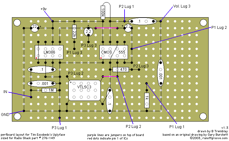 uglyface layout, medium perfboard